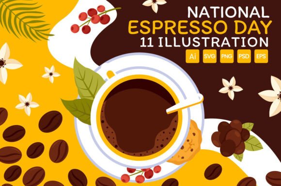 11 National Espresso Day Illustration for Graphics and Branding