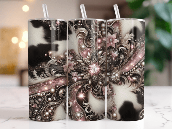 20oz Pink Glitter Cow Tumbler Wrap Graphics