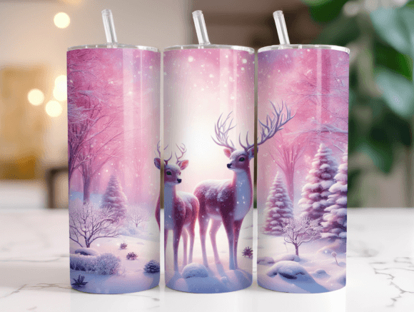 20oz Snowy Deer Pink Christmas Wrap Png for Tumbler Wraps