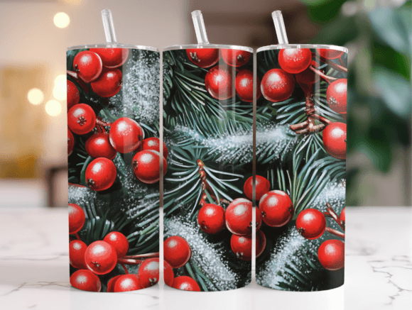 Berries Pine Leaves Pattern Tumbler Wrap Graphics