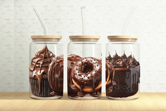 Chocolate 16oz Glass Can Tumbler Wrap Graphics