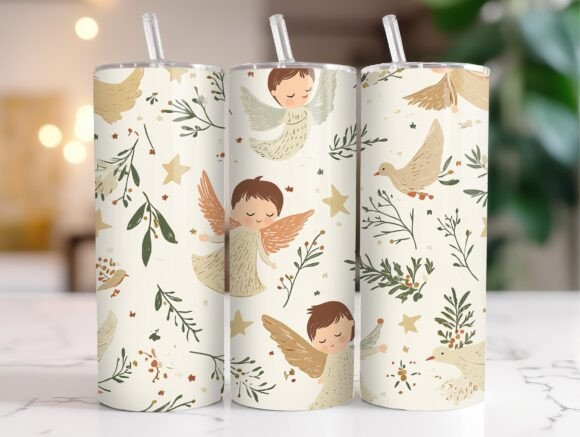 Christmas Angels Doves Seamless Wrap Graphics for Tumbler Wraps
