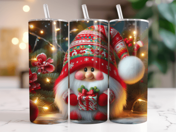 Christmas Gnome 20oz PNG Tumbler Wrap Graphics