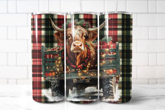 Christmas Highland Cow 20oz Tumbler Graphic Design Asset