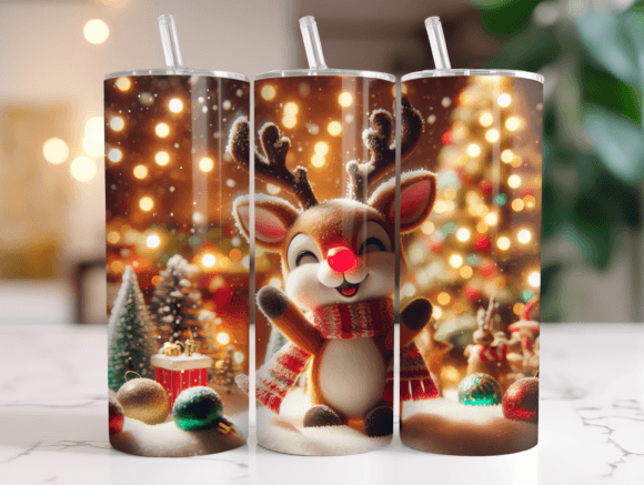 Cute Rudolph Christmas Tumbler Wrap Graphics
