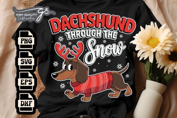 Dachshund Through the Snow Xmas SVG for Crafts and Graphics