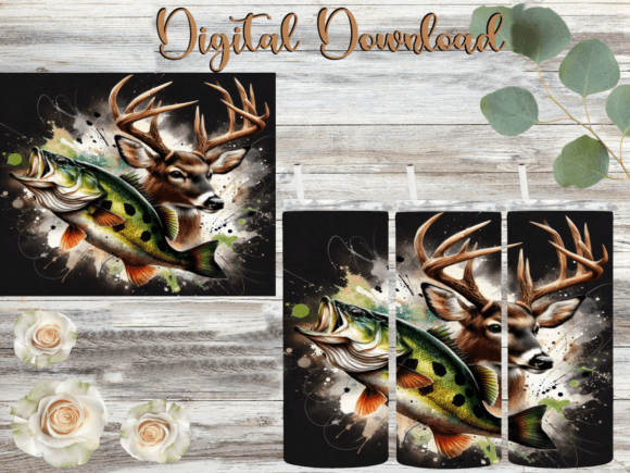 Deer and Fish Background for Tumbler Wraps and Graphics