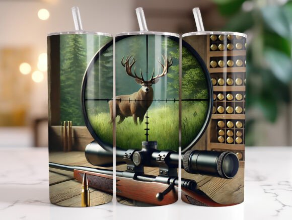 Deer Hunting 20 Oz Tumbler Wrap PNG for Creative Projects