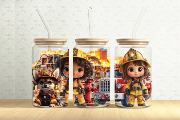 Firefighters 16oz Glass Can Tumbler Wrap - A Graphic Design Asset for Local Brands