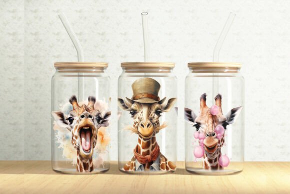 Giraffes 16oz Glass Can Tumbler Wrap Graphic Design