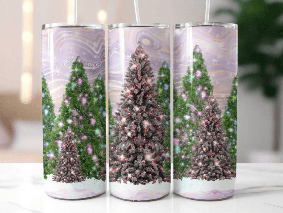 Glitter Christmas Trees Tumbler Wrap Graphics