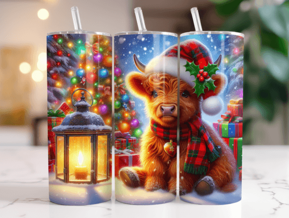 Highland Cow Christmas Wrap PNG Tumbler Graphics