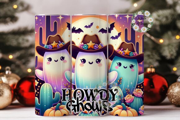 Howdy Ghouls Funny Fall Ghost Western Graphics for Tumbler Wraps