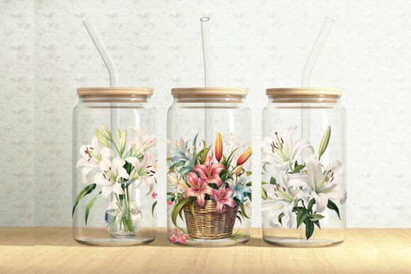 Lilies 16oz Glass Can Tumbler Wrap - Graphics for Creative Merchandise