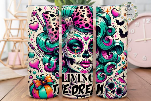 Living the Dream Snarky Skeleton Png for Tumbler Wraps and Graphics