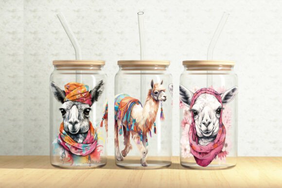 Llamas 16oz Glass Can Tumbler Wrap – A Graphic Design Asset for Local Branding