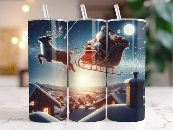 Moonlit Santa Sleigh Tumbler Wrap Graphics