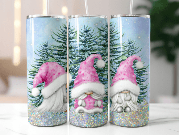 Pink Christmas Gnomes Tumbler Wrap Graphics