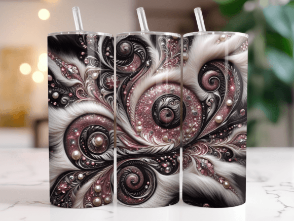 Pink Glitter Cow Skinny Tumbler Wrap Graphics