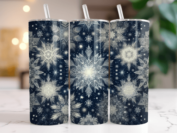 Snowflakes Christmas Tumbler Wrap PNG for Branding and Graphics
