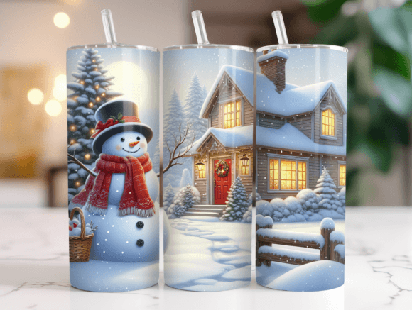 Snowman Tumbler Sublimation Wrap PNG for Branding and Graphics