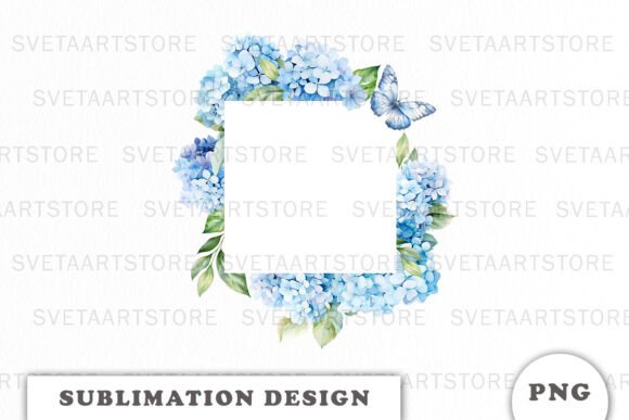 Watercolor Blue Hydrangea Frame PNG Review